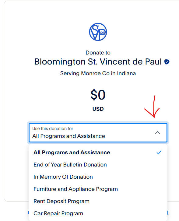 How to select donation type